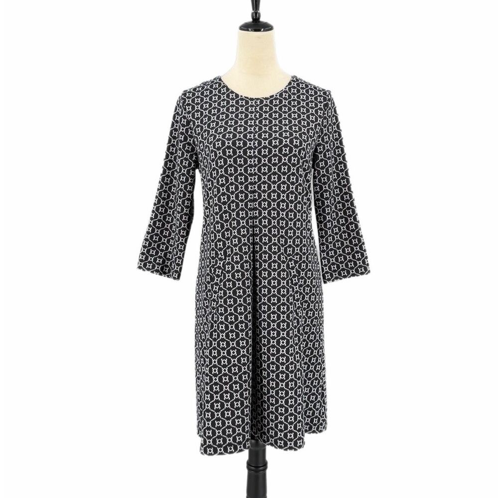 Tyler Boe Geometric Black White Knit Fall Winter Mod Retro Workwear Shift Dress